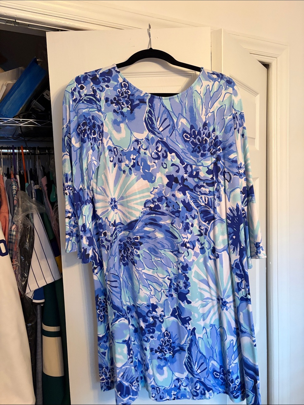 Lilly Pulitzer Blue Multi Floral Long Sleeve Shift Dress - Sky & Aqua Floral